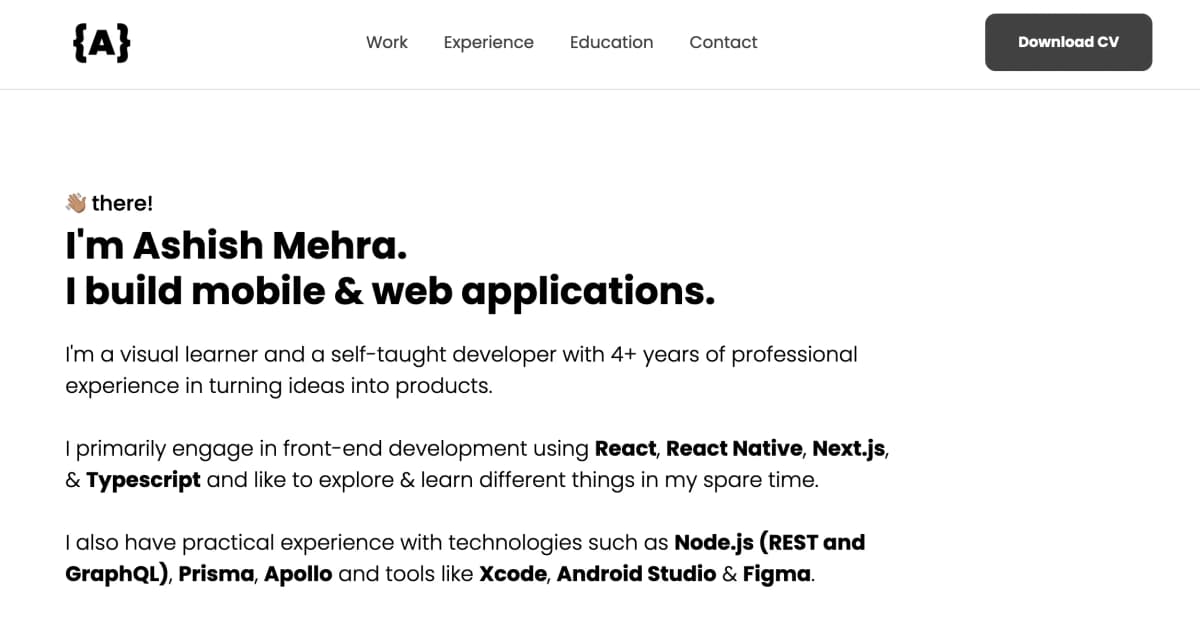 Ashish Mehra's Portfolio Home Page