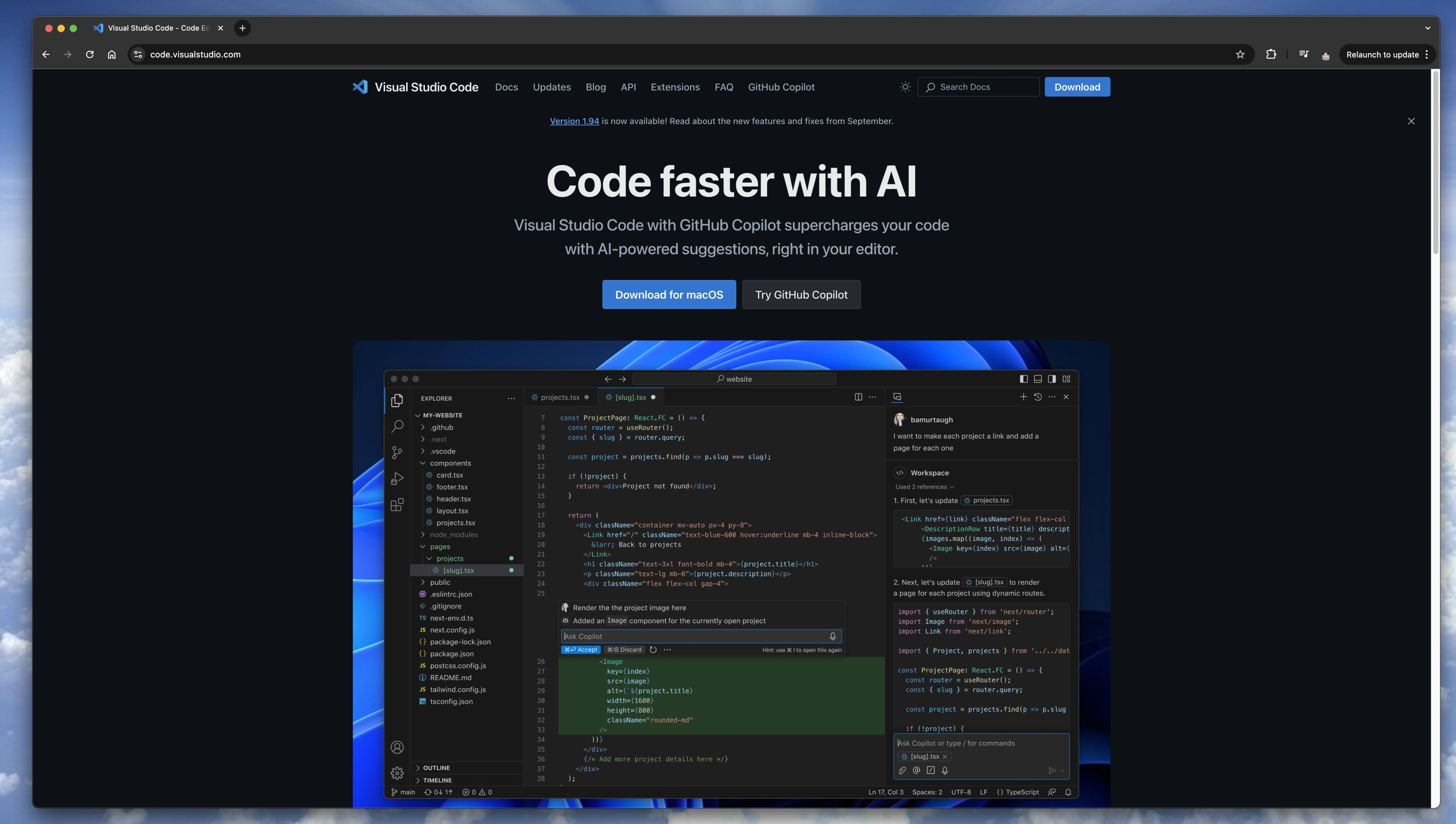 Visual Studio Codes Website Homepage