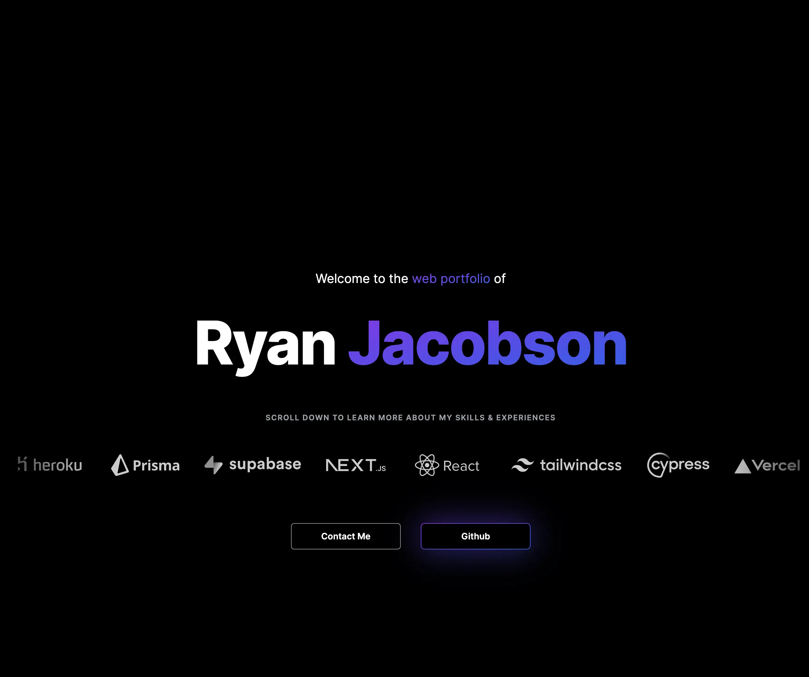 Ryan Jacobson simple yet bold portfolio home page screenshot